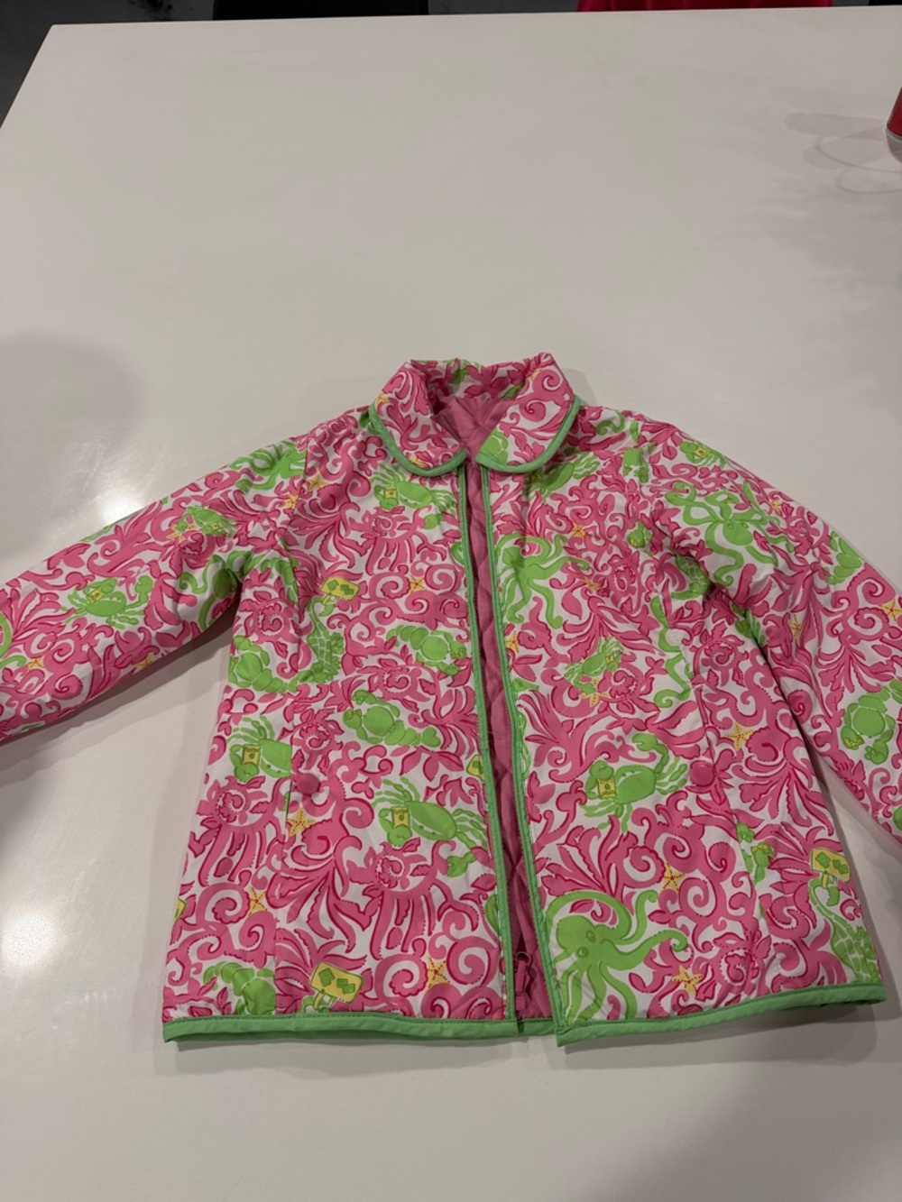 Size 10 Lilly Pulitzer Pink Quilted Jacket with Green Trim Reversible!